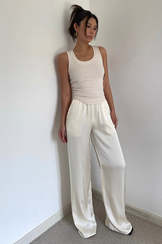 Satin Nature Elastic Waist Wide Leg Pants