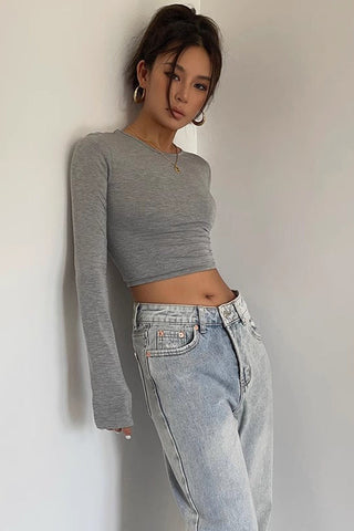 Backless Sexy Crew Neck Fitted Shirt