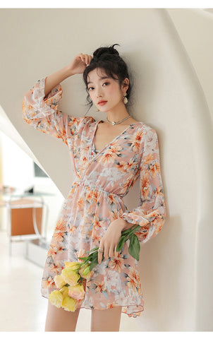 Boho Floral Print Ruffle Dress