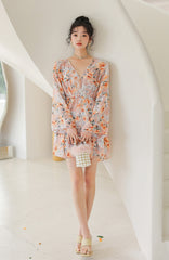 Boho Floral Print Ruffle Dress