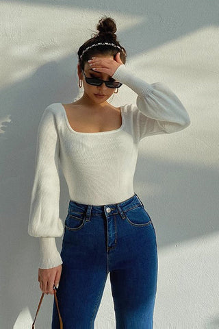 Solid Scoop Neck Ribbed Crop Sweater Tops