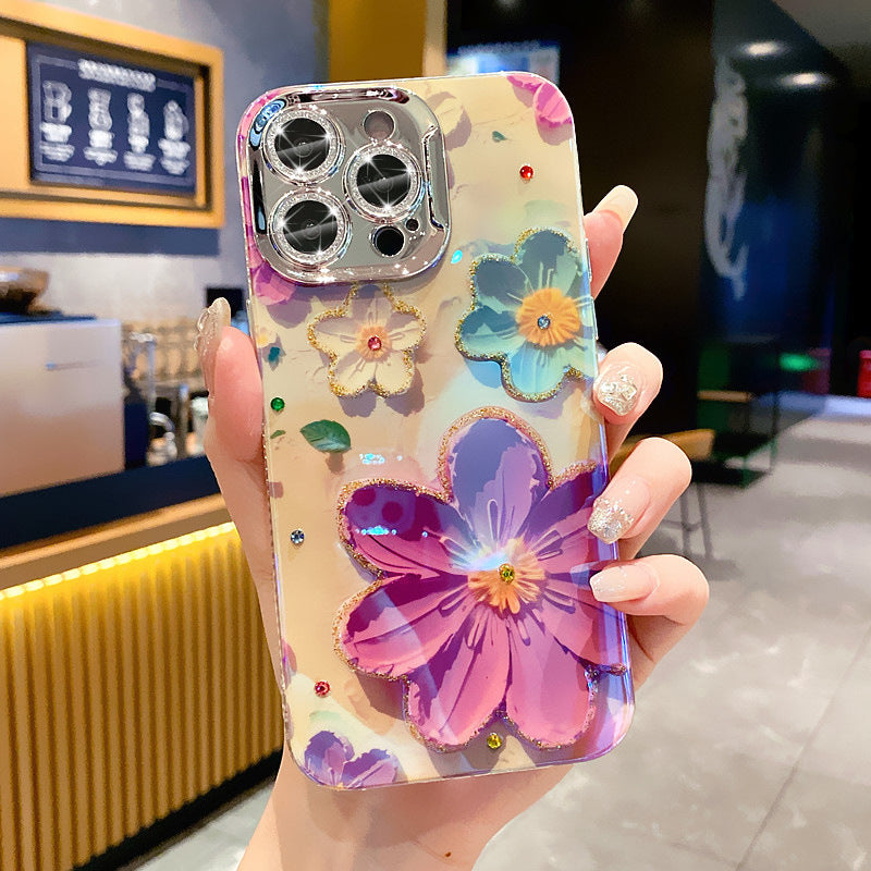 Ein farbenfrohes Ölgemälde, exquisite Handy-iPhone-Schutzhülle, 3D-Retro-Ölgemälde, Blumen-Telefonhülle, Linsenschutzfolie, stoßfeste Schutzhülle für iPhone 11 12 13 14 15