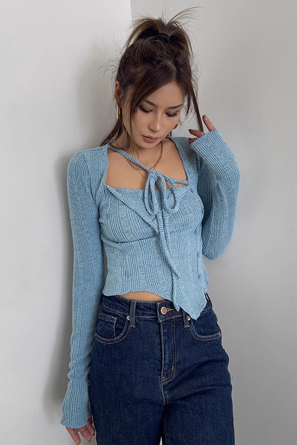 Asymmetrical Hem Rib-knit Sweater Tops Shirt