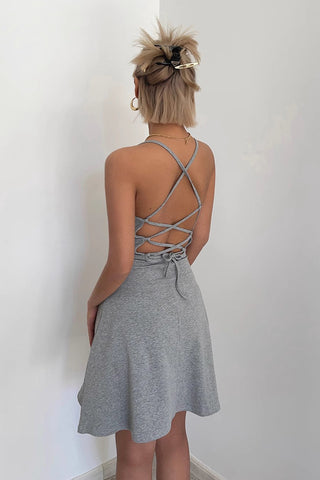 Sexy Sleeveless Scoop Neck Lace Up Back Dress