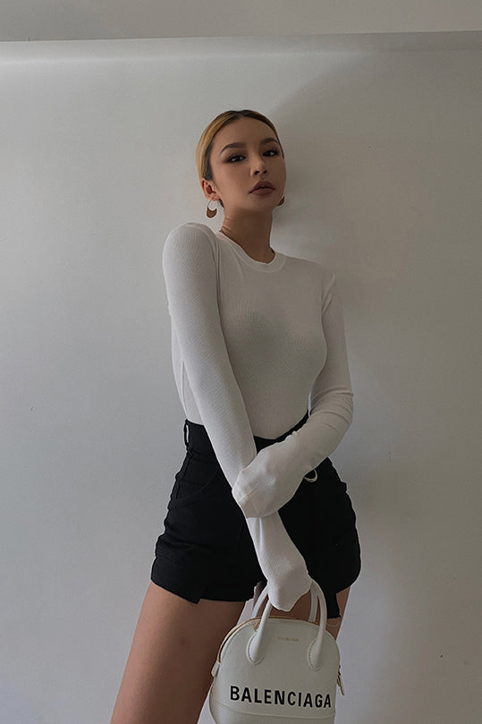 Sexy Crew Neck Ribbed Tops Fitted Basic Shirt