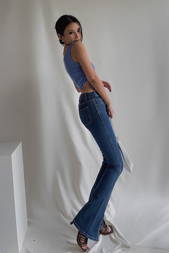 High Waist Split Hem Flared Jeans