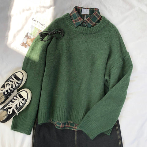 Warm Dark Green Round Neck Sweaters