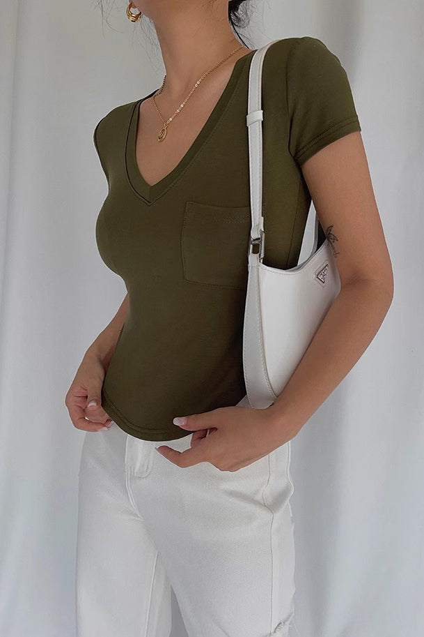 Irregular Hem V Neck Shirt Tops