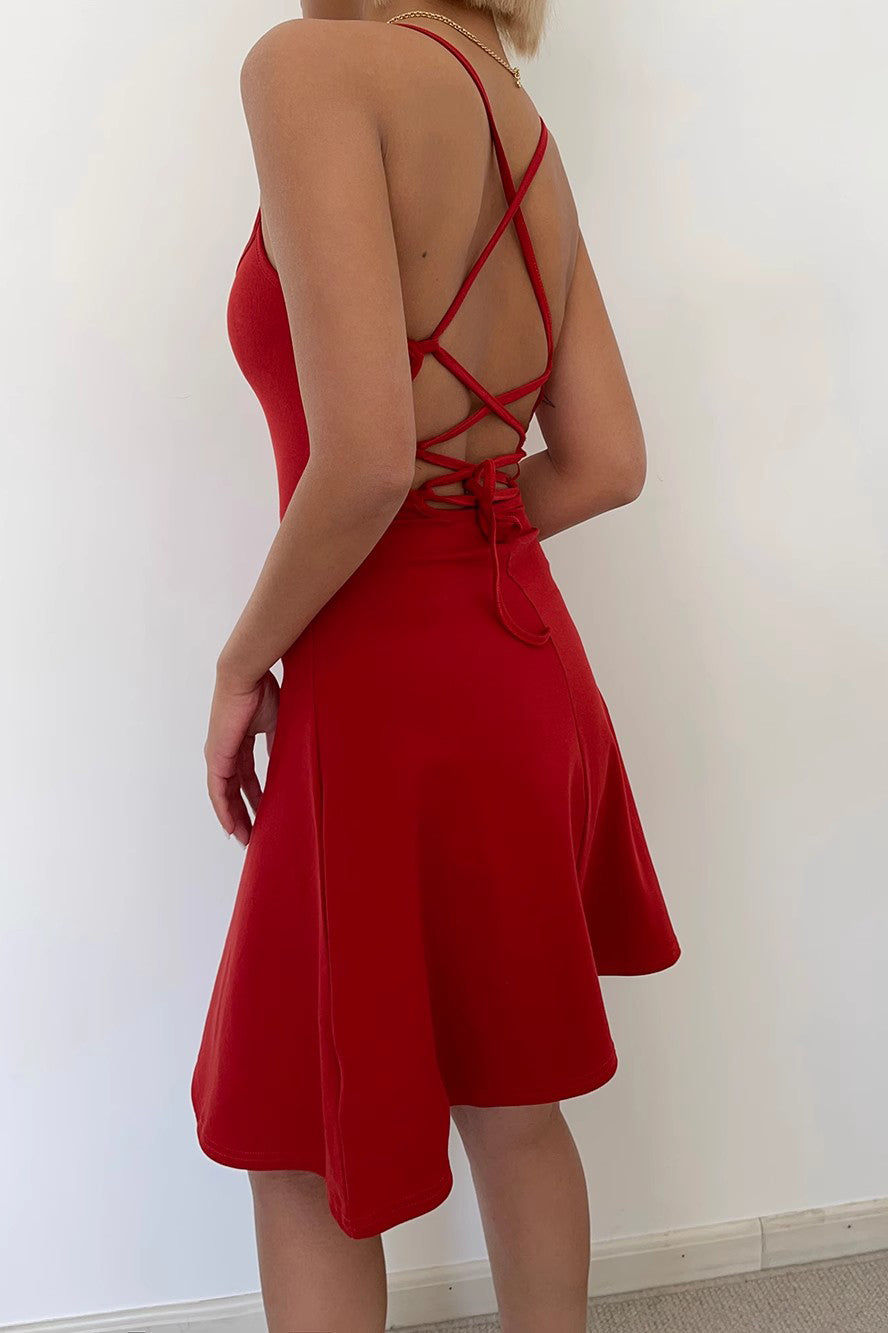 Sexy Sleeveless Scoop Neck Lace Up Back Dress