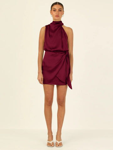 Sleek Satin Pleated Mini Dress