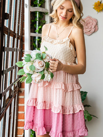 Colorblocked sling sweet off-shoulder dress