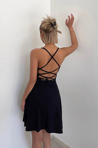 Sexy Sleeveless Scoop Neck Lace Up Back Dress