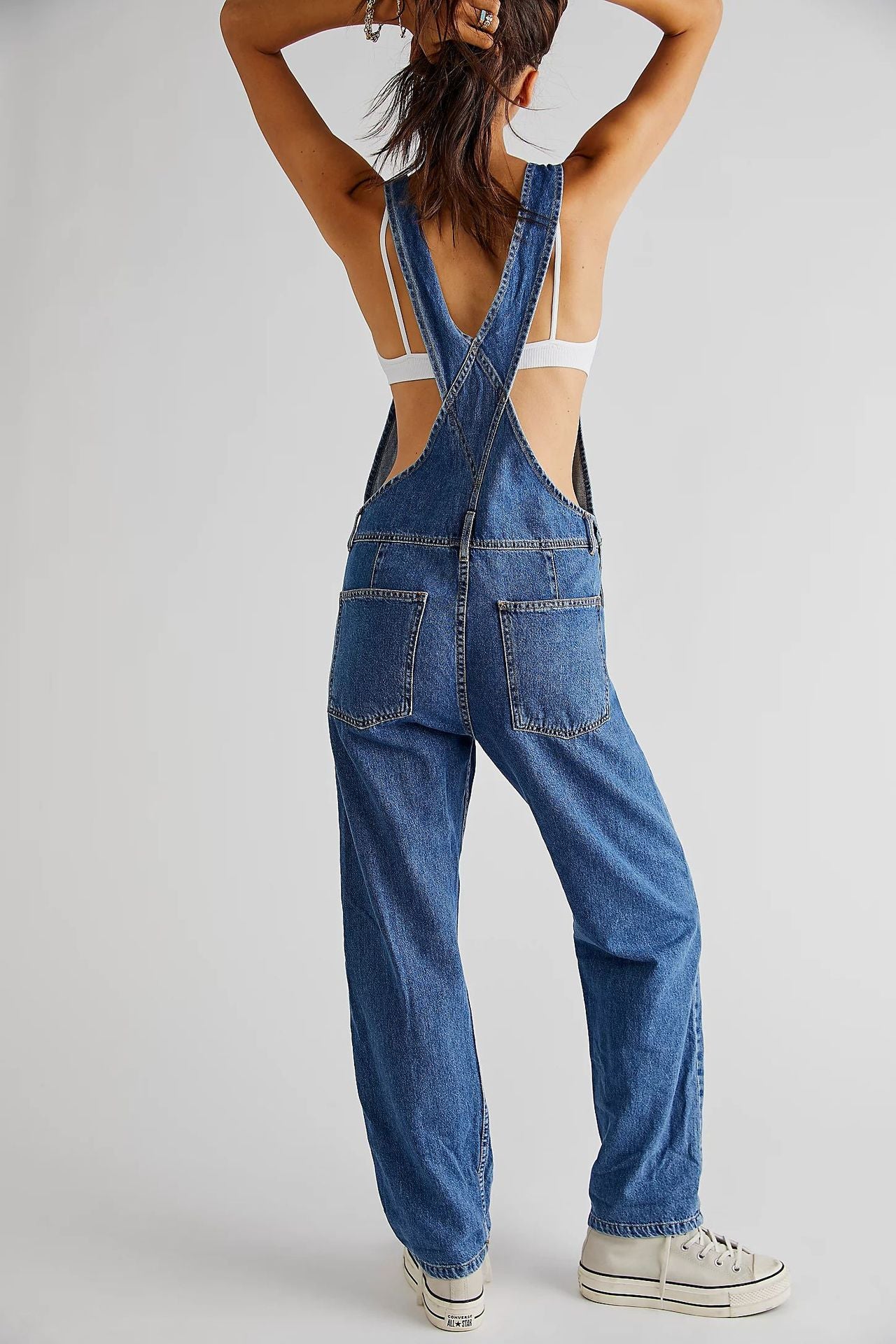 What's The Rush Slouchy Denim Overalls - Medium Blue Wash