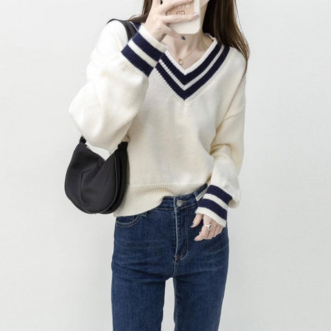 Varsity Cable Knit Sweater - Black