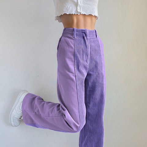 Temperament High Waist Corduroy Panel Pants