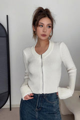 Open Front Cardigan Sweaters Zip Detail Outwear