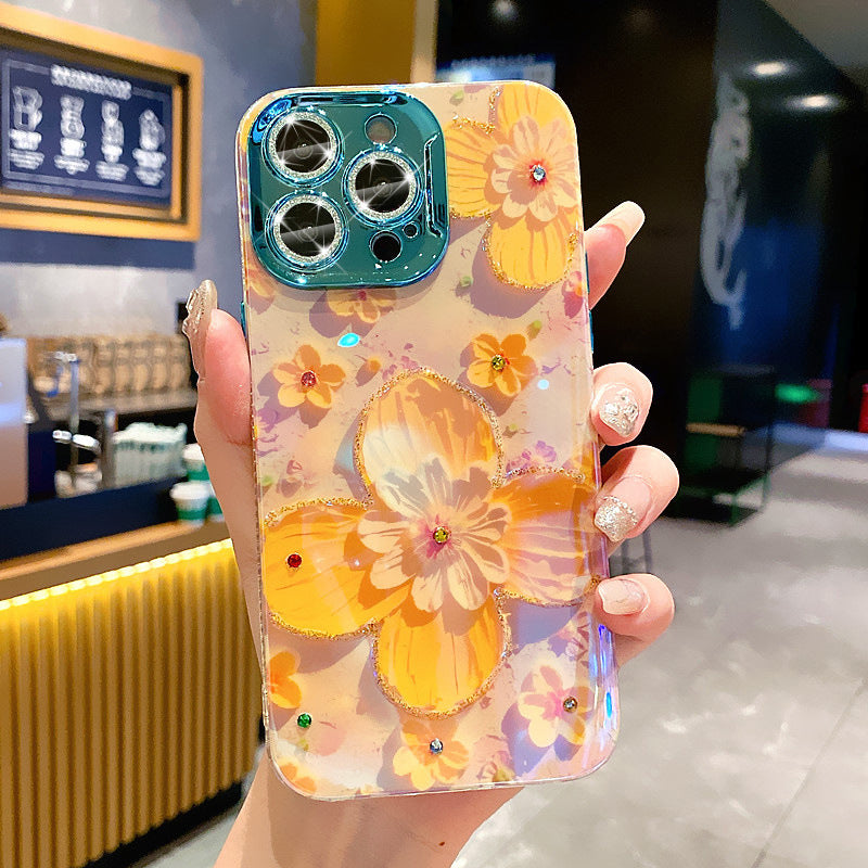 Ein farbenfrohes Ölgemälde, exquisite Handy-iPhone-Schutzhülle, 3D-Retro-Ölgemälde, Blumen-Telefonhülle, Linsenschutzfolie, stoßfeste Schutzhülle für iPhone 11 12 13 14 15