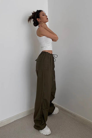 Slant Pocket Drawstring Waist Straight Leg Pants