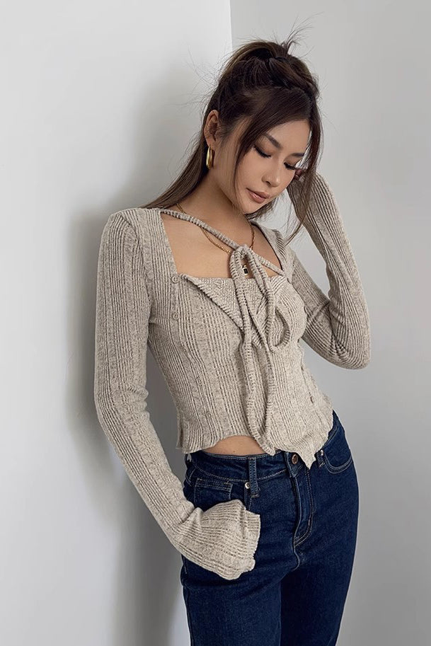 Asymmetrical Hem Rib-knit Sweater Tops Shirt