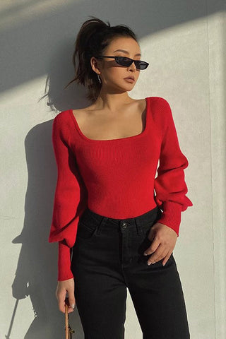 Solid Scoop Neck Ribbed Crop Sweater Tops