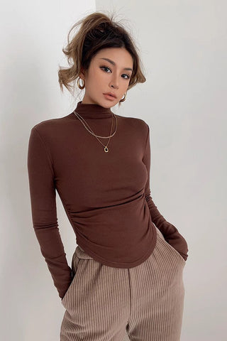 Solid Mock Neck Long Sleeve Tops Shirt