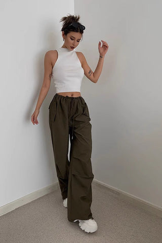 Slant Pocket Drawstring Waist Straight Leg Pants