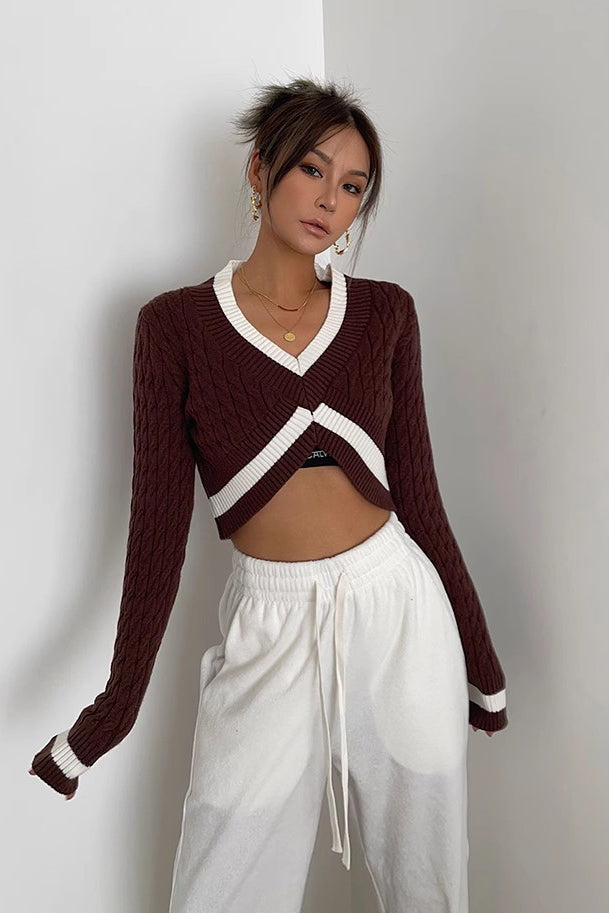 Contrast Cable Knit Crop Sweater