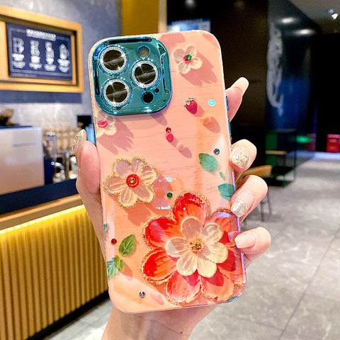 Ein farbenfrohes Ölgemälde, exquisite Handy-iPhone-Schutzhülle, 3D-Retro-Ölgemälde, Blumen-Telefonhülle, Linsenschutzfolie, stoßfeste Schutzhülle für iPhone 11 12 13 14 15