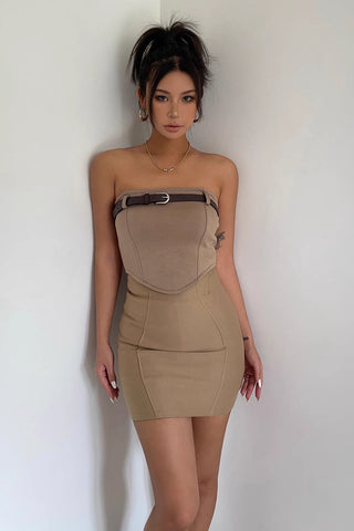 Asymmetrical Hem Belted Tube Top