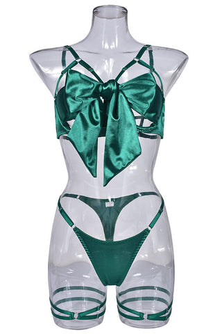 Ribbon Bowknot Open Cups Lingerie Set