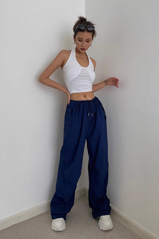 Slant Pocket Drawstring Waist Straight Leg Pants