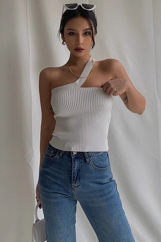 One Shoulder Ribbed Crop Tank Top