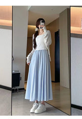 Veronica Pocketed Woven Midi Skirt - Blue