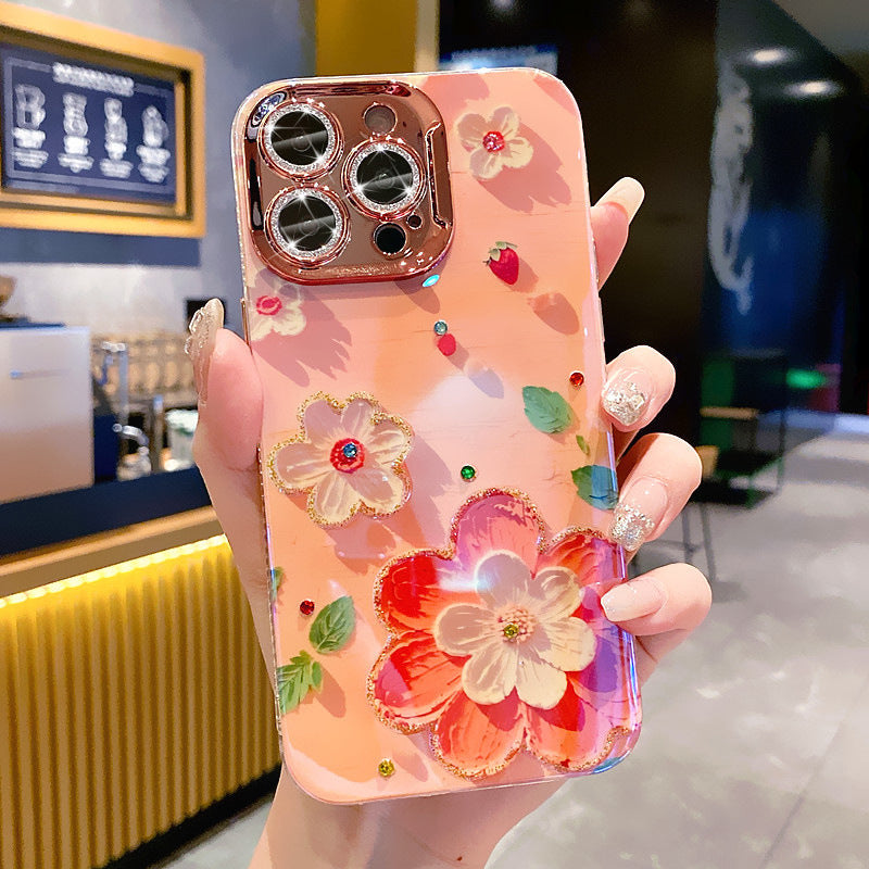 Ein farbenfrohes Ölgemälde, exquisite Handy-iPhone-Schutzhülle, 3D-Retro-Ölgemälde, Blumen-Telefonhülle, Linsenschutzfolie, stoßfeste Schutzhülle für iPhone 11 12 13 14 15