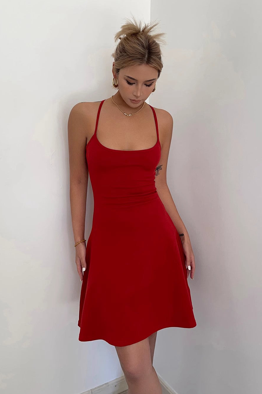 Sexy Sleeveless Scoop Neck Lace Up Back Dress