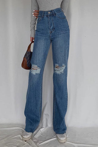 Ripped Slant Pocket Straight Leg Jeans