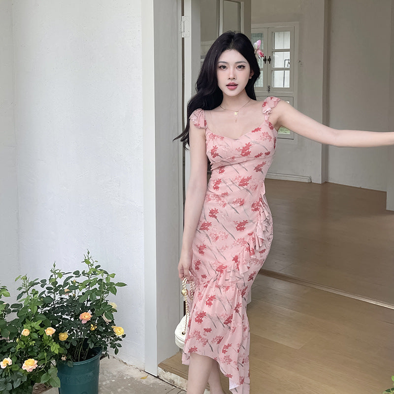 Sweetheart Neck Ruffle Hem Dress