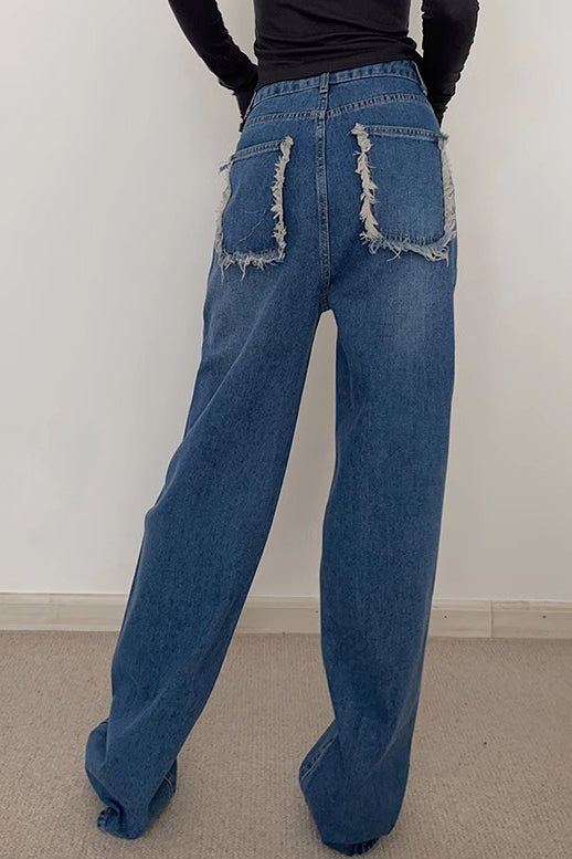 Nature High Waist Raw Trim Pocket Jeans