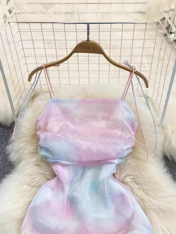 Elegant Print Lady Spaghetti Strap Vacation Party Long Dress