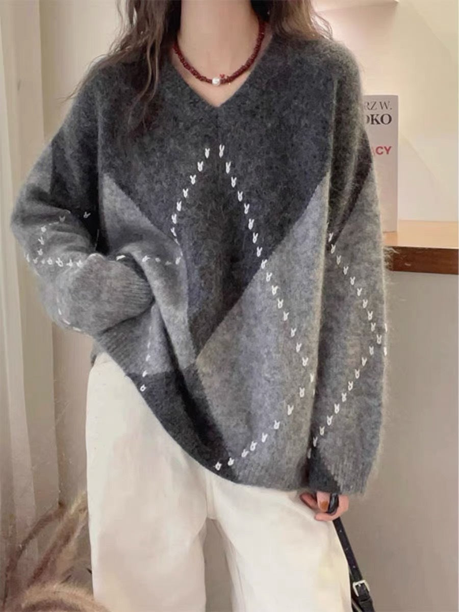 Colorful Patchwork O-neck Long Sleeve Sweater