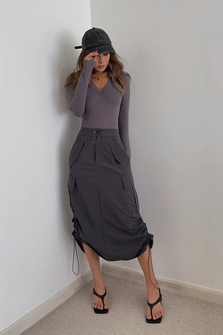 Drawstring Waist Slant Pocket Skirt