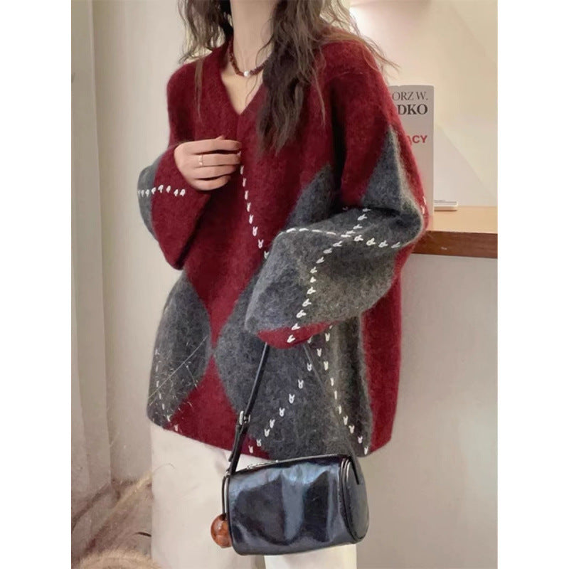 Colorful Patchwork O-neck Long Sleeve Sweater