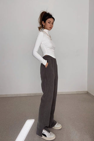 Nature High Waist Rib-knit Split Hem Pants