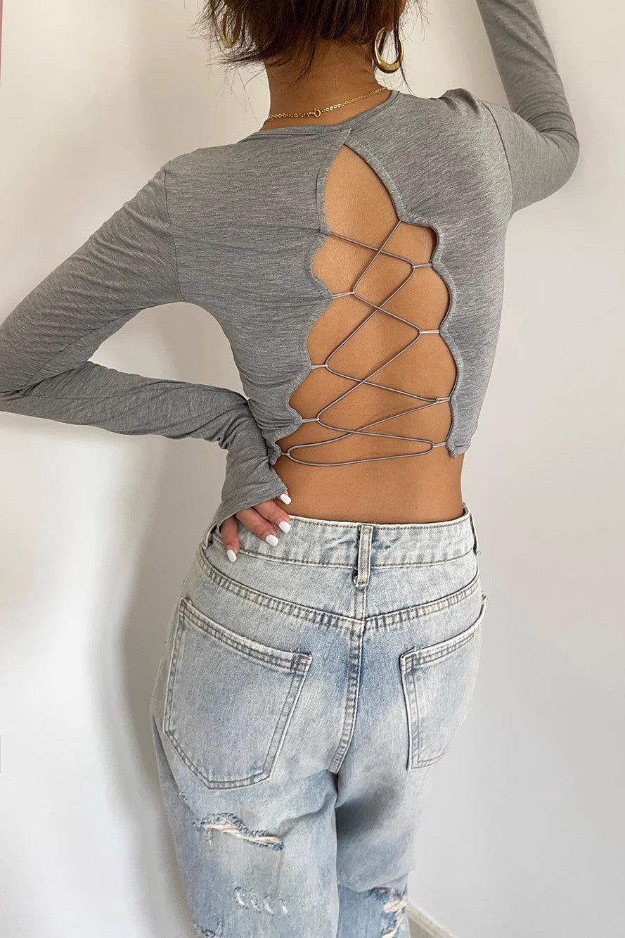 Backless Sexy Crew Neck Fitted Shirt