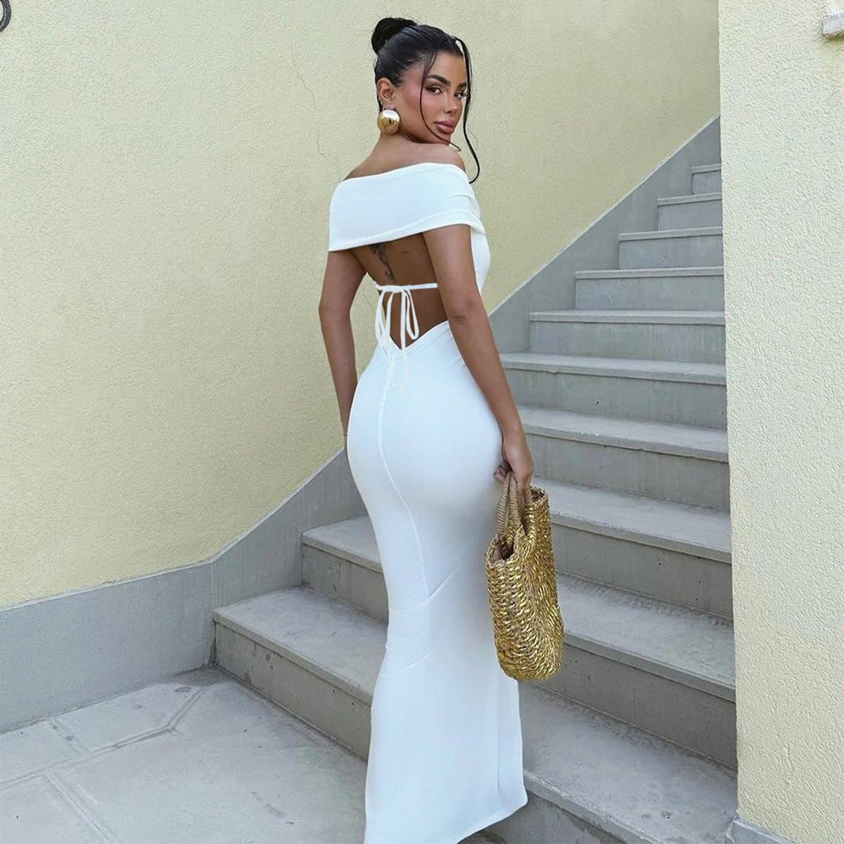 Strapless one-shoulder strappy hip dress