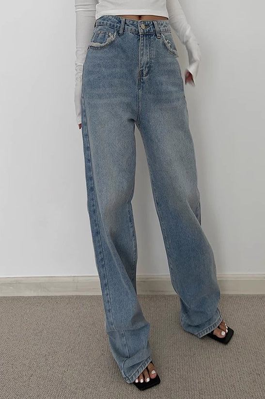 Nature High Waist Raw Trim Pocket Jeans