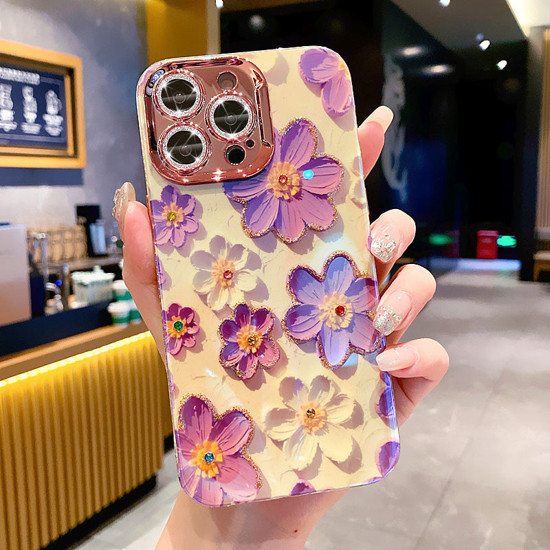 Ein farbenfrohes Ölgemälde, exquisite Handy-iPhone-Schutzhülle, 3D-Retro-Ölgemälde, Blumen-Telefonhülle, Linsenschutzfolie, stoßfeste Schutzhülle für iPhone 11 12 13 14 15