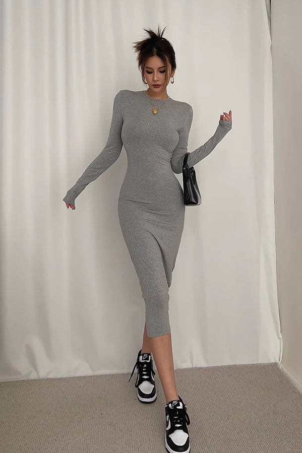 Sexy Crew Neck Long Sleeve Bodycon Dress