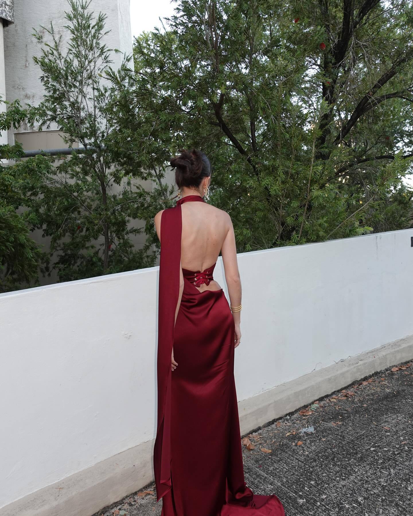 Halter neck satin elegant party dress