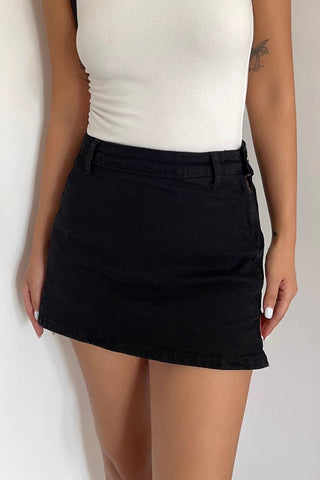 Split Side Belted Denim Skirt